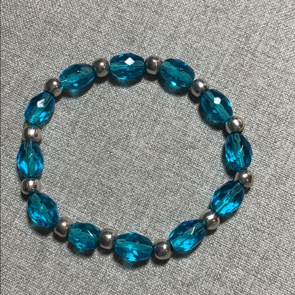Bracelet, handmade Aqua and silver color